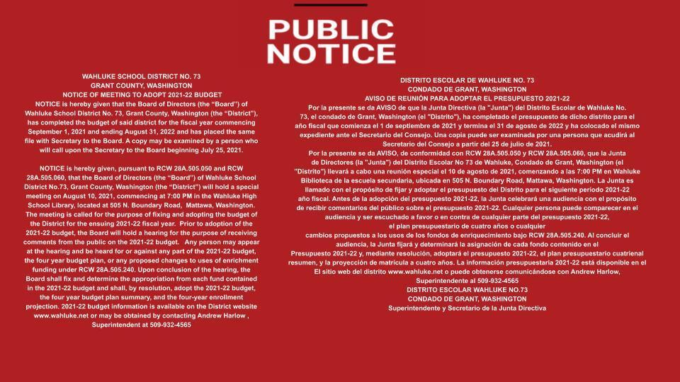 Public Notice /Noticia pública