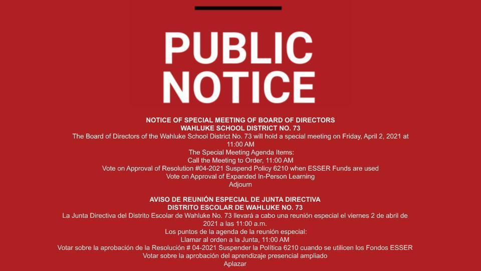 Public Notice - Special Board Meeting