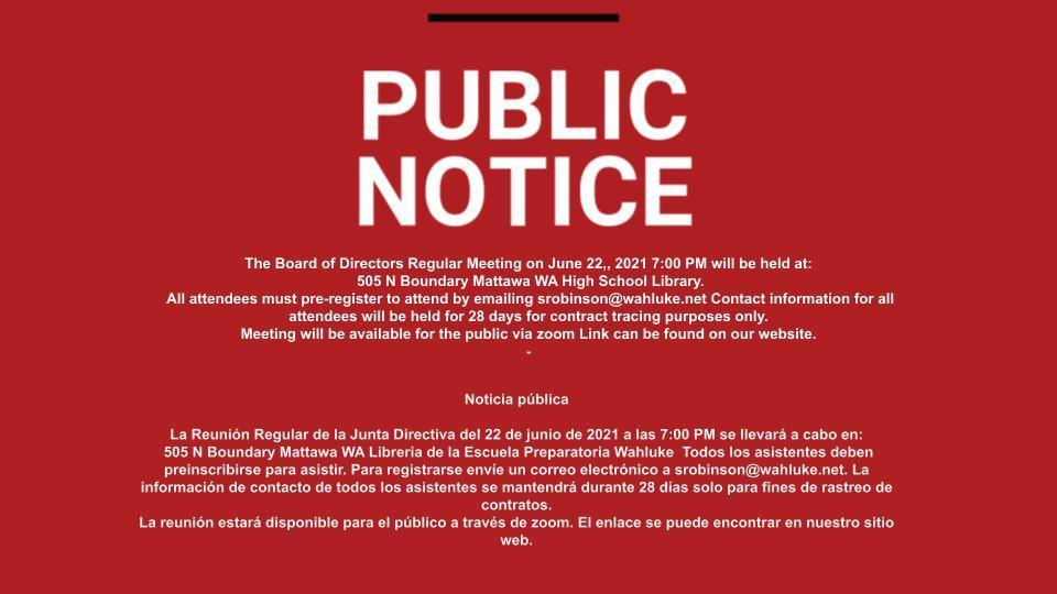 Public Notice /Noticia pública