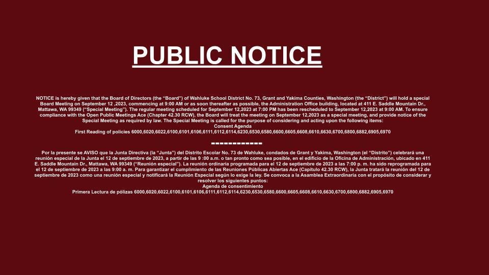 Public Notice /Noticia pública