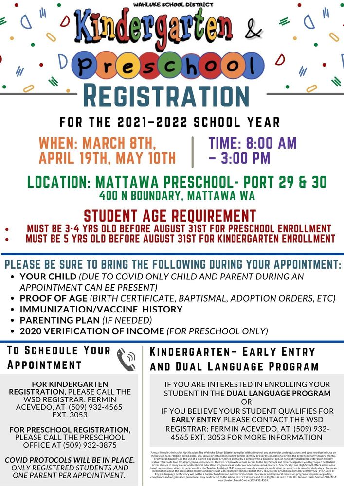 Preschool and Kinder Registrations are Soon Approaching