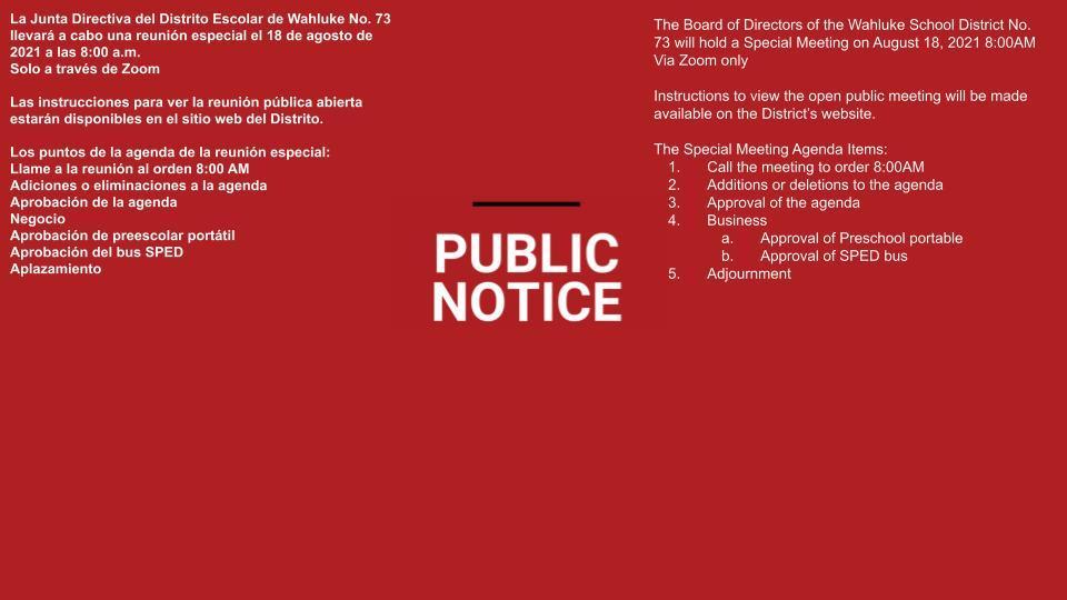 Public Notice /Noticia pública